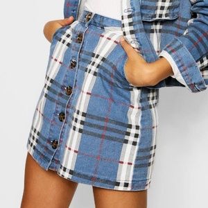 Plaid / Check Denim Button Up Skirt